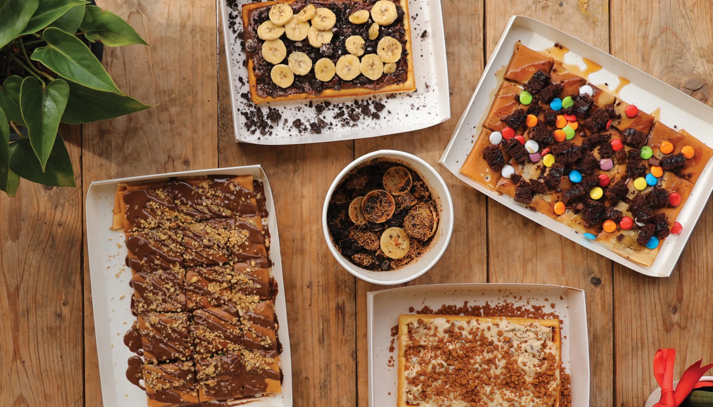 Assortment of Tonino crepes, waffles and dessert bowls
